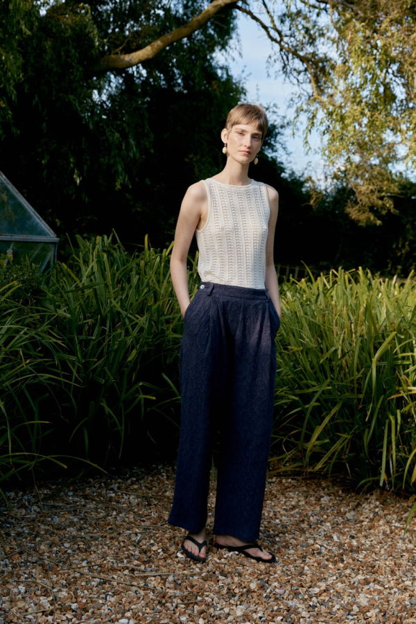 CAWLEY STUDIO Japanese Cotton/Linen Dyed Jacquard Georgia Trouser - Aubergine