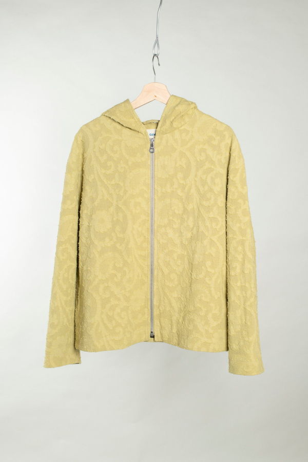 CAWLEY STUDIO Japanese Cotton/Linen Dyed Jacquard Zip Up Hoodie - Celery