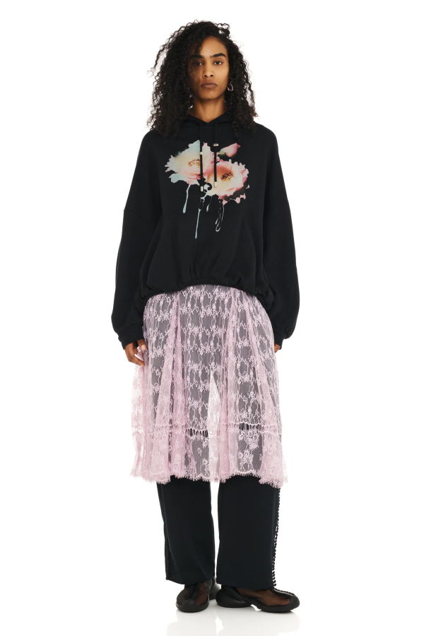 Collina Strada Gathered Hoodie - Black Flower Dream