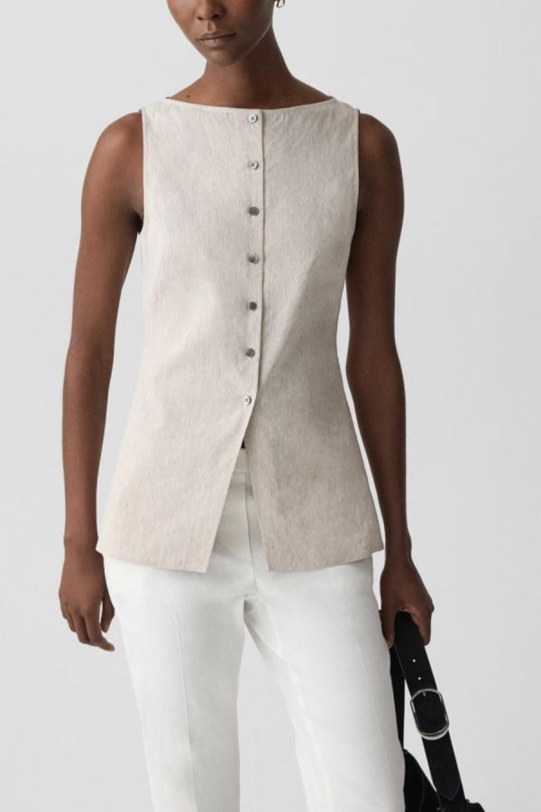 Theory Boatneck Cutaway Top - Cognac Multi