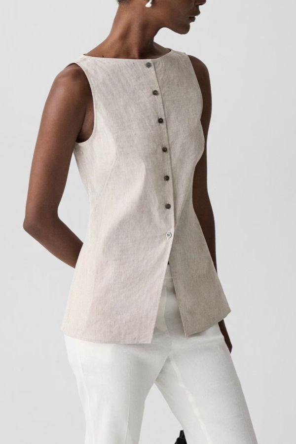 Theory Boatneck Cutaway Top - Cognac Multi