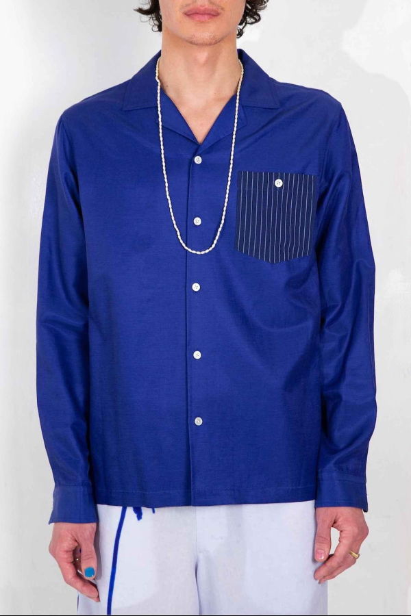 Graphia New York Arenas Camp Collar Long Sleeve Shirt - Blue Stripe