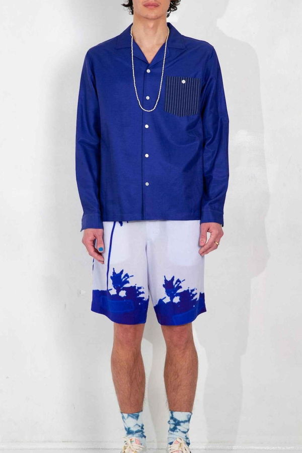 Graphia New York Arenas Camp Collar Long Sleeve Shirt - Blue Stripe