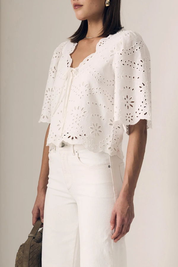 Le Jean Embroidered Eyelet Blouse