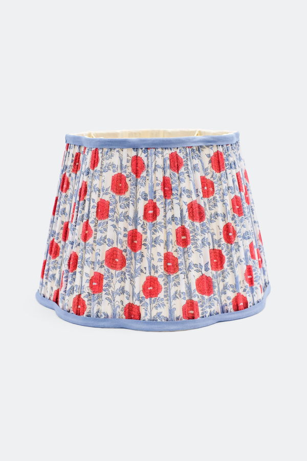 Inner Child 14" Pleated Scalloped Araminta Blockprint Lampshade - Araminta Red