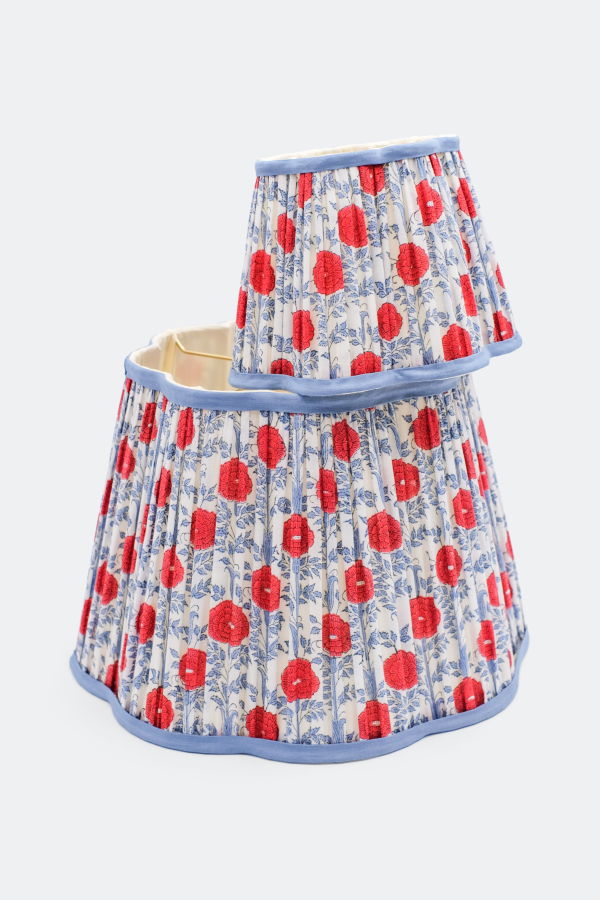 Inner Child 14" Pleated Scalloped Araminta Blockprint Lampshade - Araminta Red