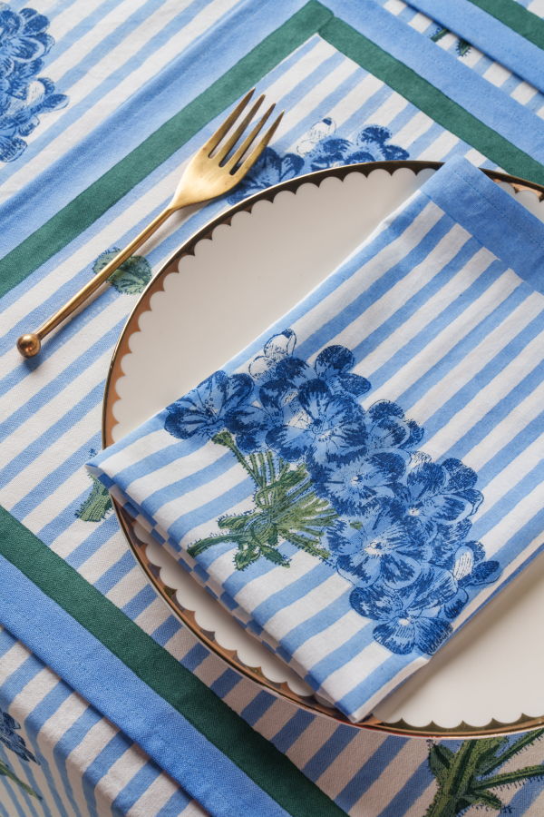 Inner Child Blue Hydrangea Blockprint Napkins, Set of 4