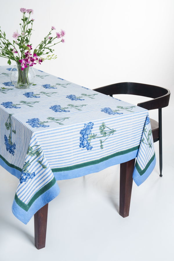 Inner Child Blue Hydrangea Blockprint Tablecloth
