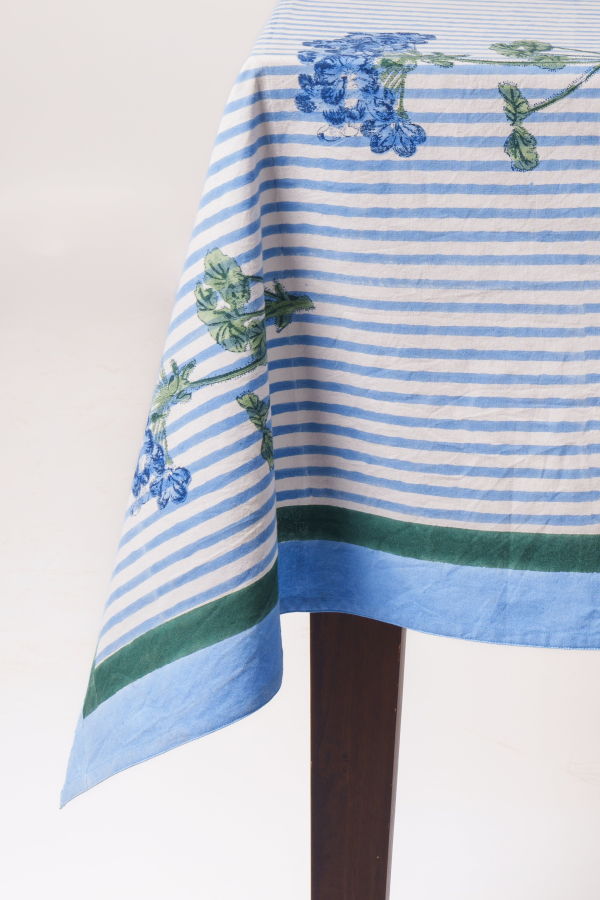 Inner Child Blue Hydrangea Blockprint Tablecloth