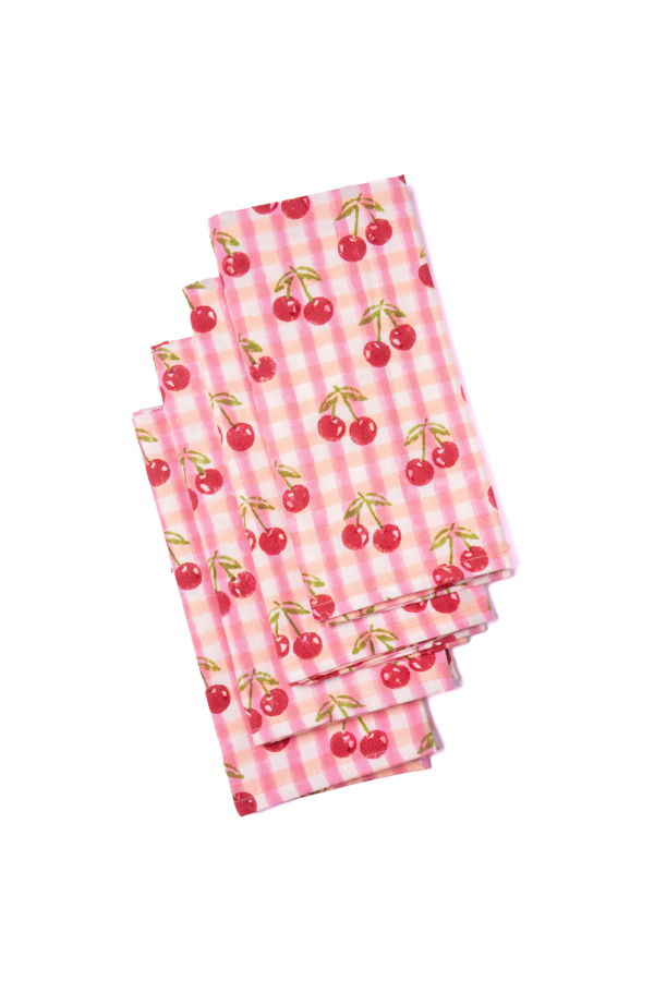 Inner Child Cherry Blockprint Napkins Set of 4