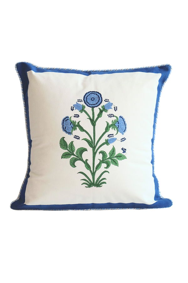 Inner Child Botanical Study Blockprint Pillow - Cobalt