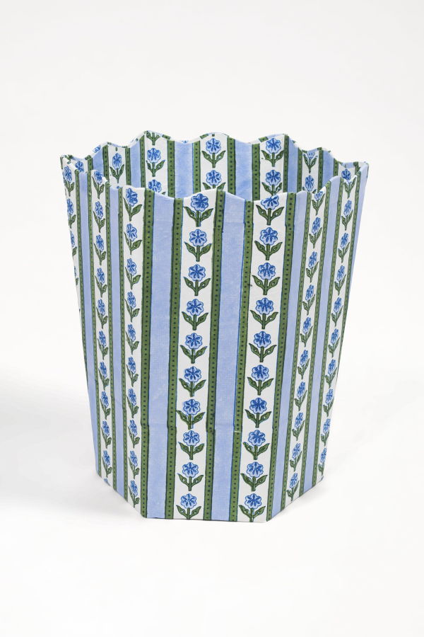 Inner Child Cottage Garden Blockprint Scallop Waste Bin / Storage Bin