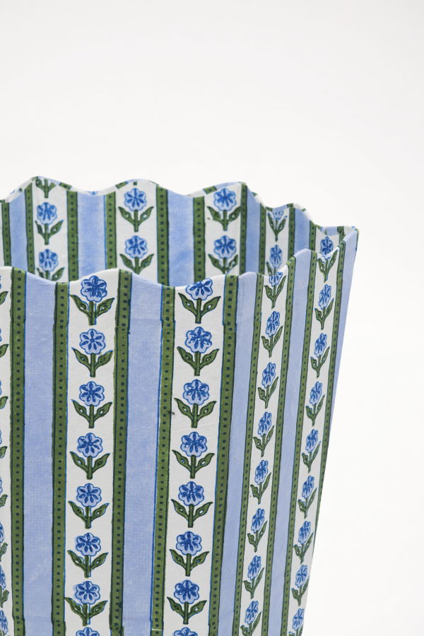 Inner Child Cottage Garden Blockprint Scallop Waste Bin / Storage Bin