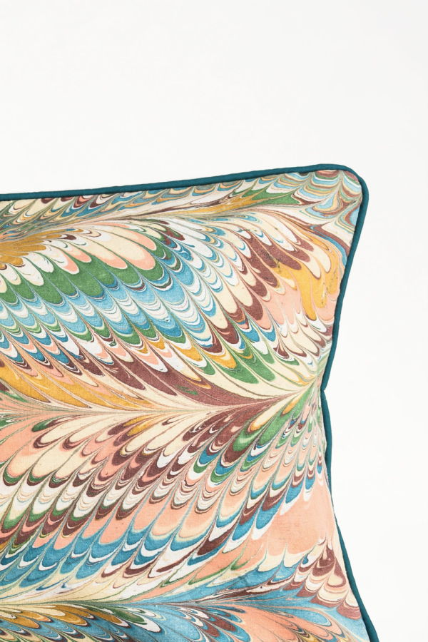Inner Child Flatiron Feathers Hand-Marbled Pillow, 14x20
