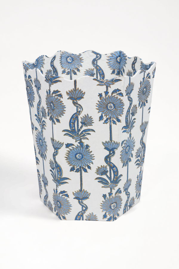 Inner Child Floral Vines Blockprint Scallop Waste Bin / Storage Bin