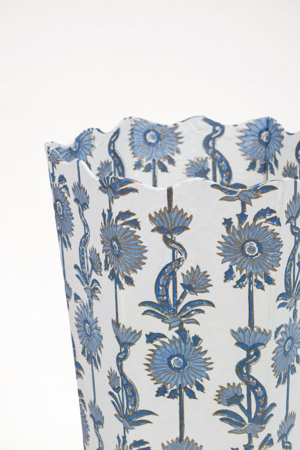 Inner Child Floral Vines Blockprint Scallop Waste Bin / Storage Bin