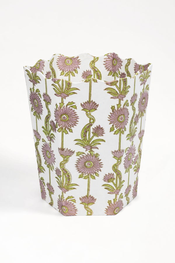 Inner Child Floral Vines Blockprint Scallop Waste Bin / Storage Bin