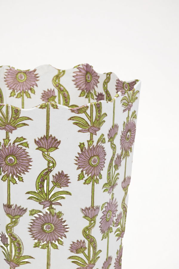 Inner Child Floral Vines Blockprint Scallop Waste Bin / Storage Bin