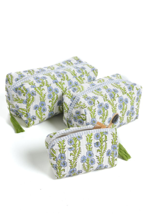 Inner Child Forget-Me-Not Blockprint Makeup Bag