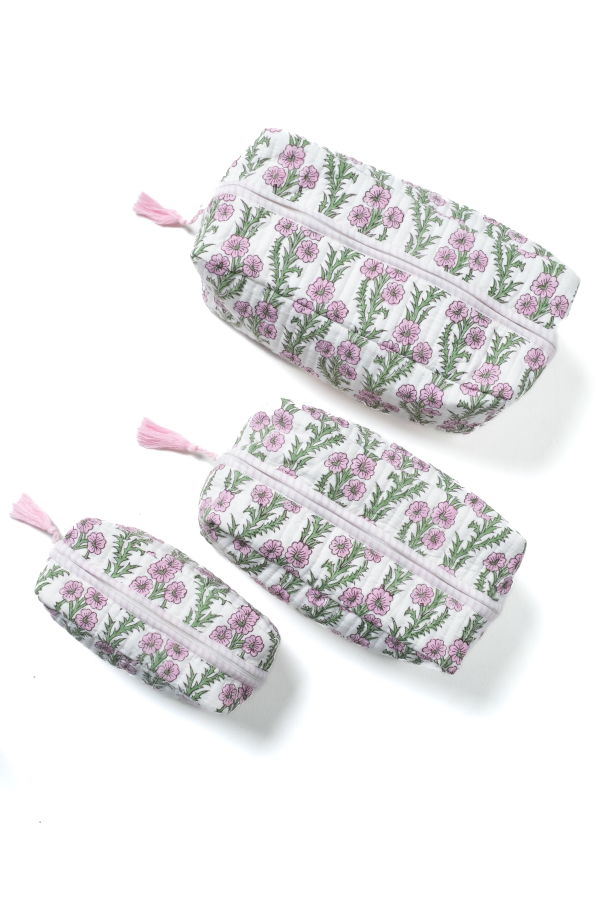 Inner Child Forget-Me-Not Blockprint Makeup Bag