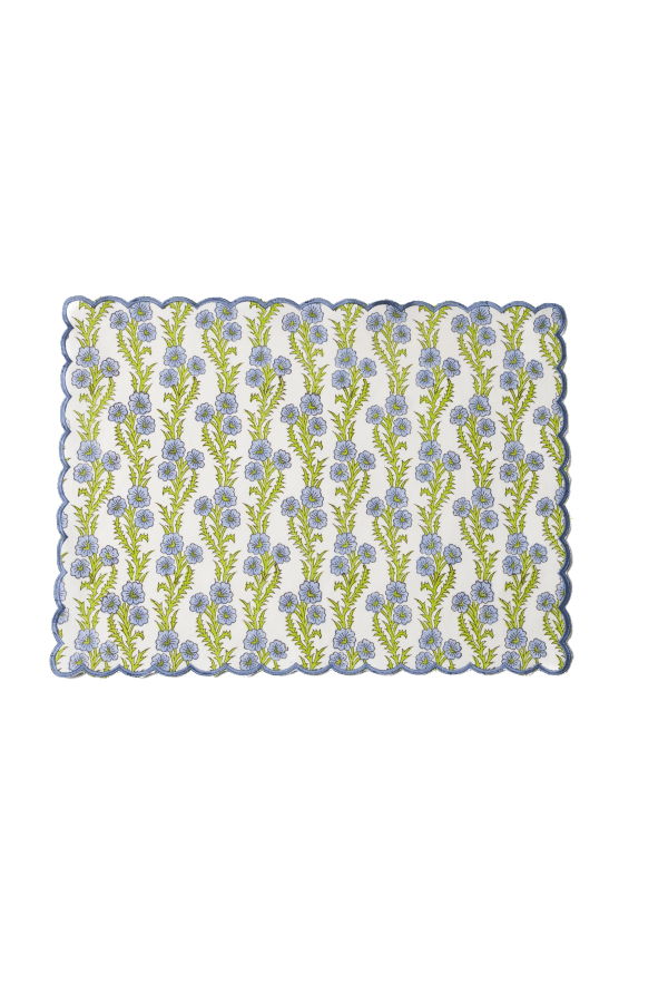 Inner Child Forget-Me-Not Scallop Embroidered Blockprint Placemat