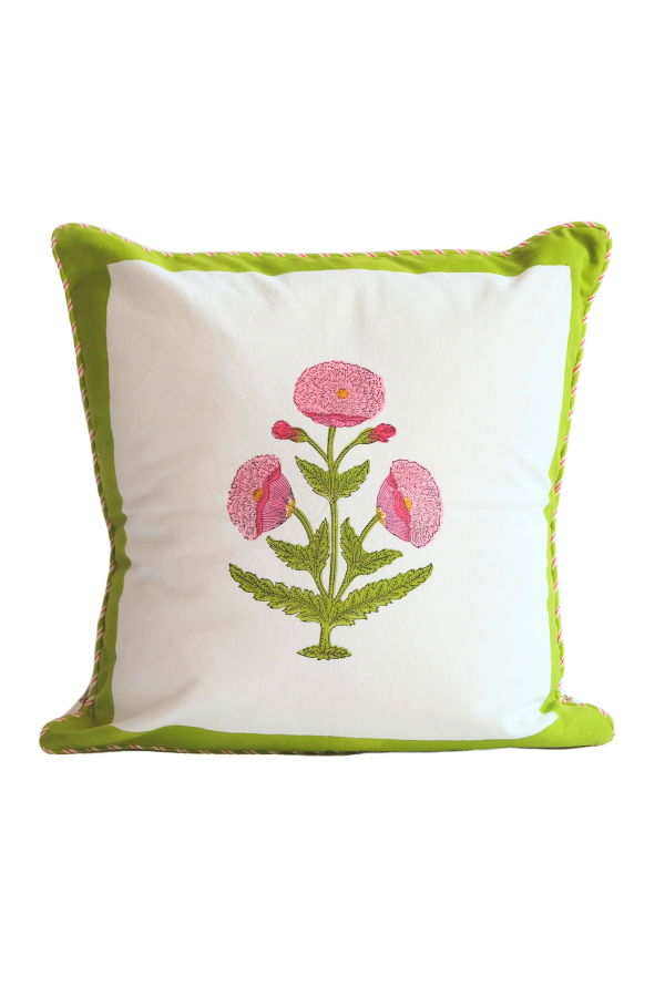 Inner Child Green Poppy Blockprint Pillow