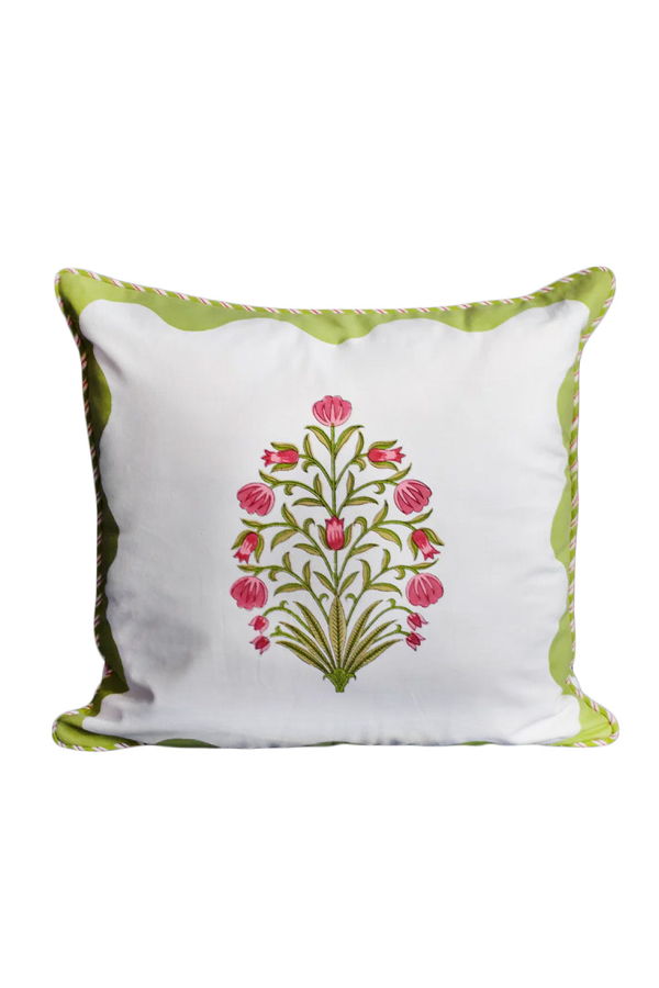 Inner Child Green Scallop Flora Blockprint Pillow