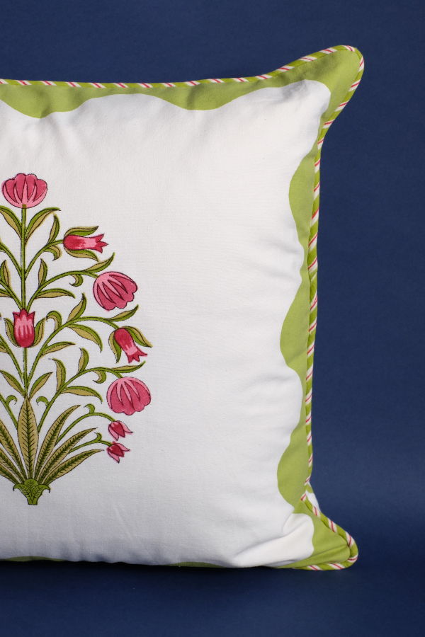 Inner Child Green Scallop Flora Blockprint Pillow