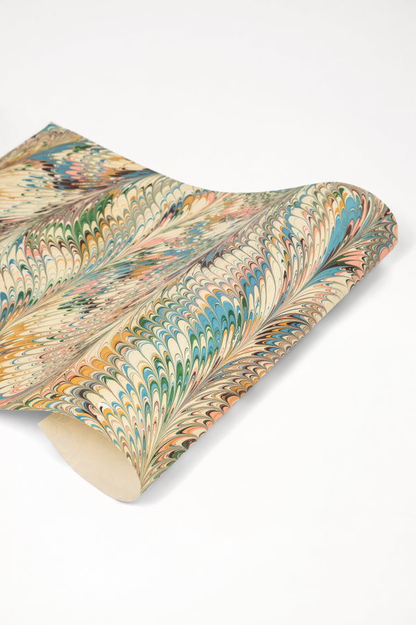 Inner Child Hand-Marbled Flatiron Feathers Gift Wrapping Paper Sheets
