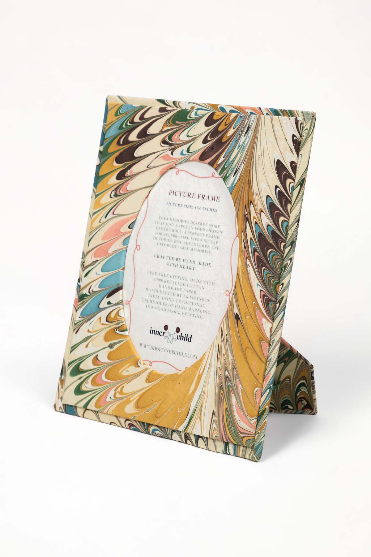 Inner Child Hand-Marbled Flatiron Feathers Picture Frame with Oval Opening, 4x6 - Image 1 of 3
