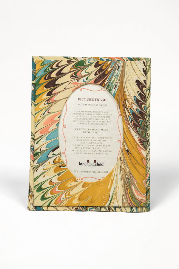 Inner Child Hand-Marbled Flatiron Feathers Picture Frame with Oval Opening, 4x6