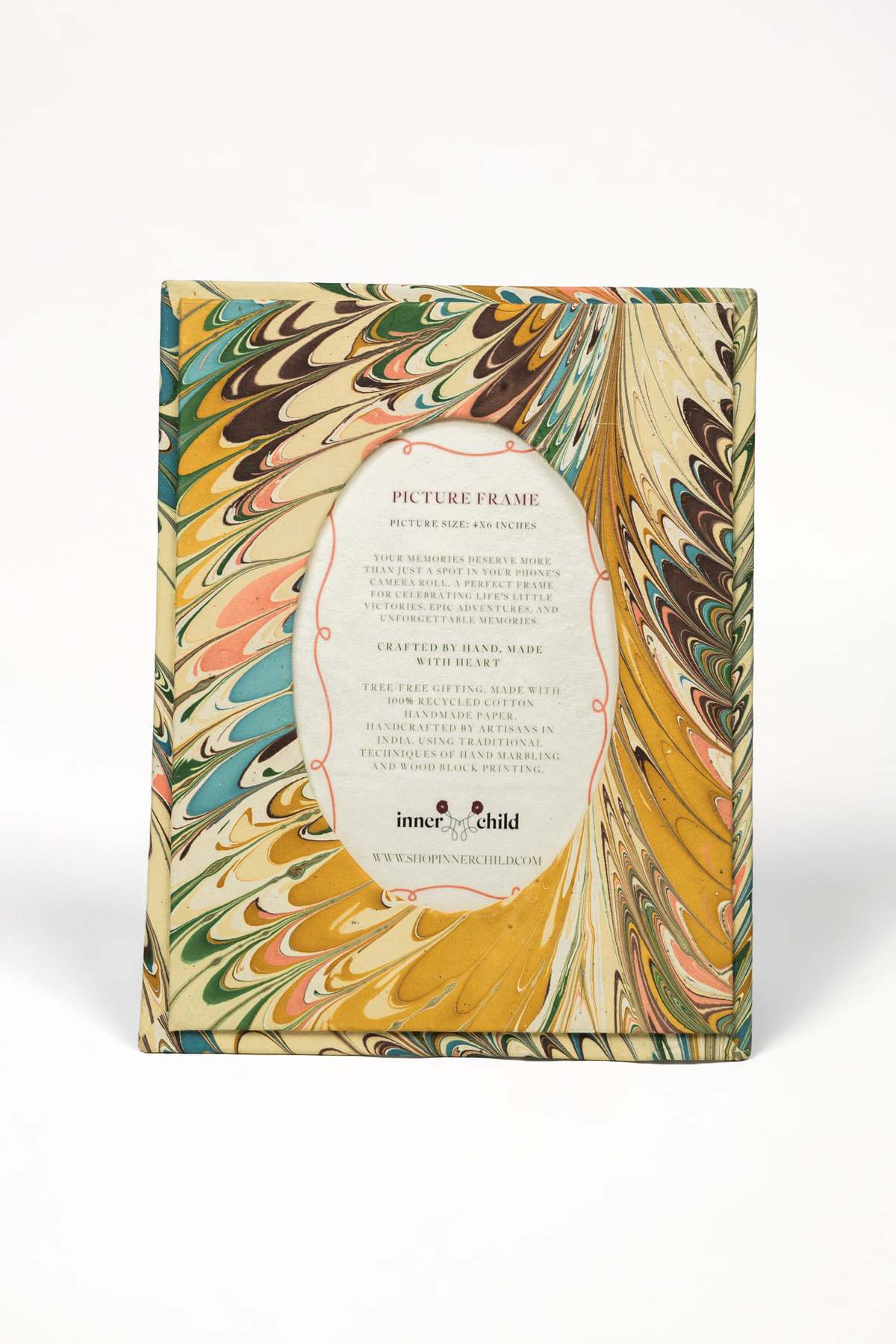 Inner Child Hand-Marbled Flatiron Feathers Picture Frame with Oval Opening, 4x6 - Image 2 of 3