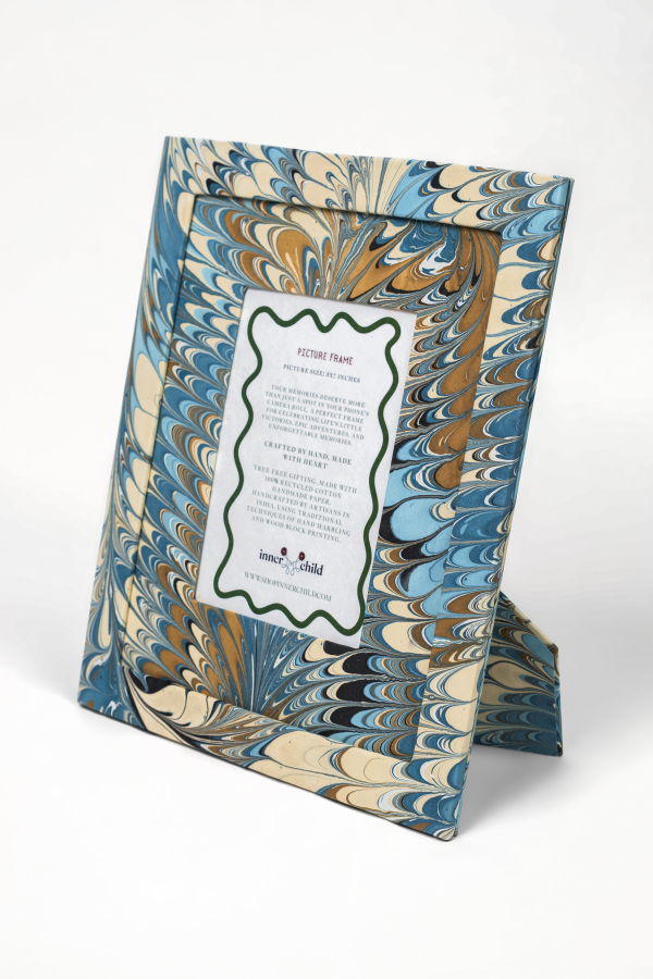 Inner Child Hand-Marbled Large Wall Picture Frame in Nila Feathers, 5x7