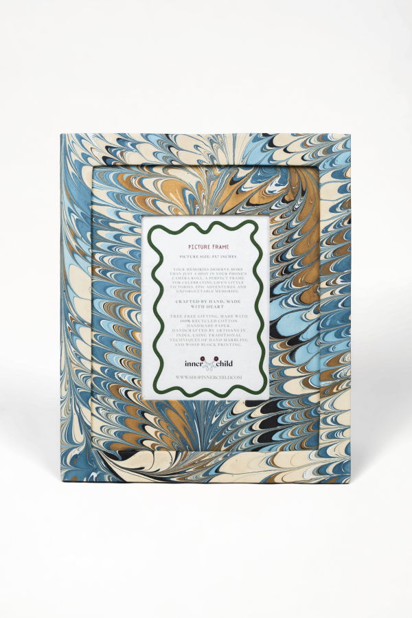 Inner Child Hand-Marbled Large Wall Picture Frame in Nila Feathers, 5x7