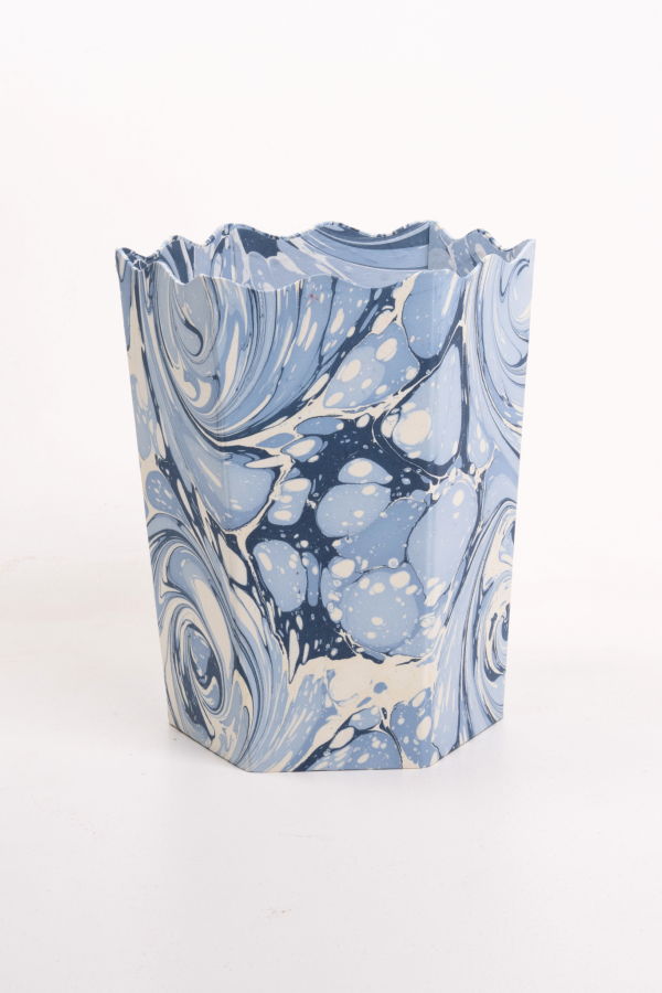 Inner Child Hand-Marbled Scallop Waste Bin / Storage Bin - Ocean Wave