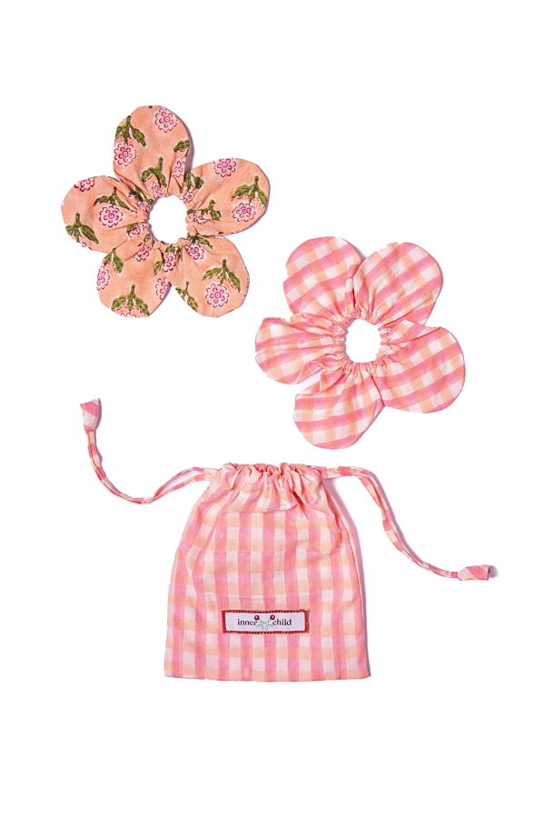 Inner Child Jaipur Block Print Flower Scrunchie Set