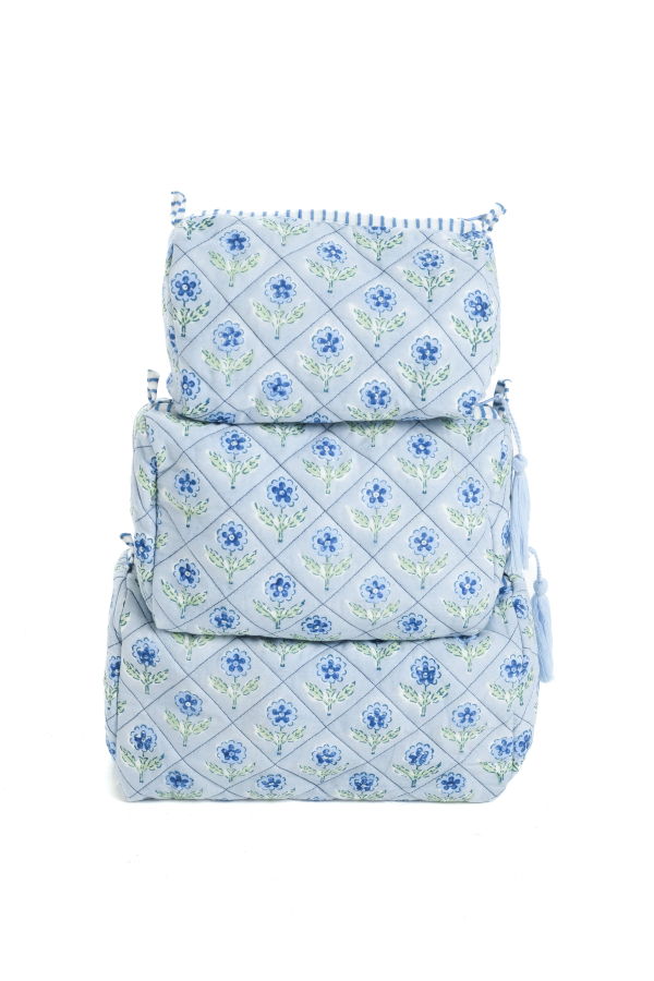 Inner Child Mona Blockprint Makeup Bag - Blue