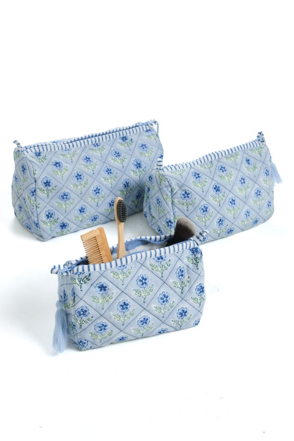 Inner Child Mona Blockprint Makeup Bag - Blue