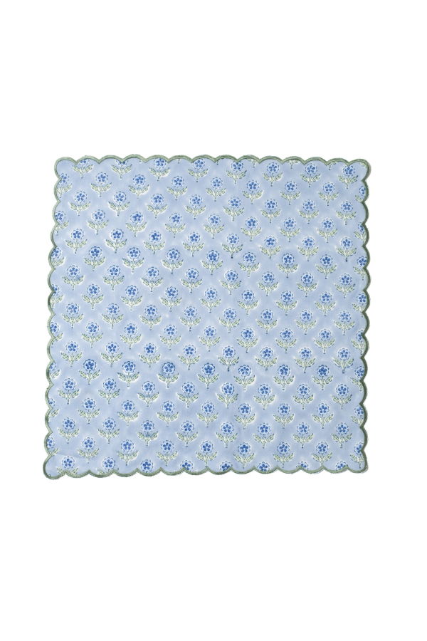 Inner Child Mona Scallop Embroidered Blockprint Napkins Set of 4