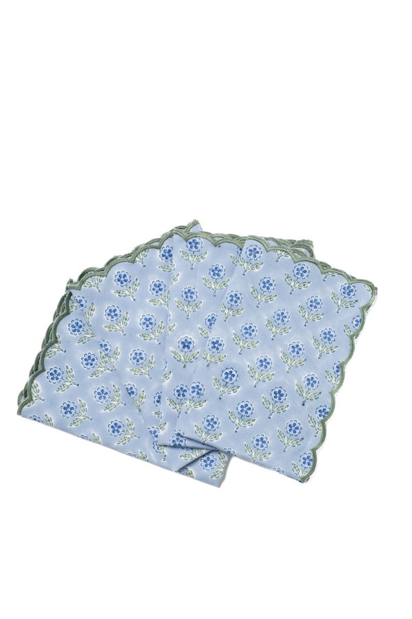 Inner Child Mona Scallop Embroidered Blockprint Napkins Set of 4