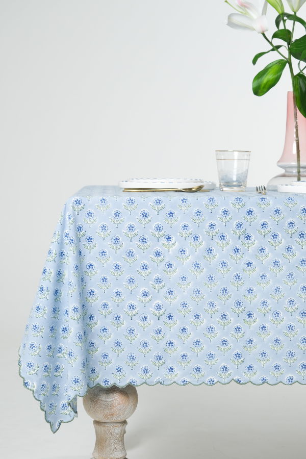 Inner Child Mona Scallop Embroidered Blockprint Tablecloth