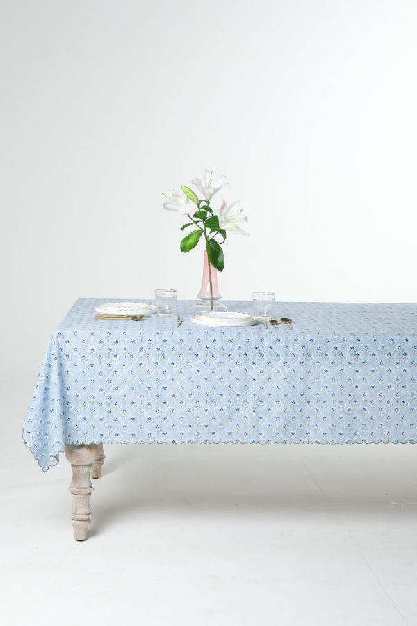 Inner Child Mona Scallop Embroidered Blockprint Tablecloth