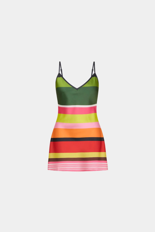 WITH HARPER LU Bias Mini Dress - Emerald Stripe