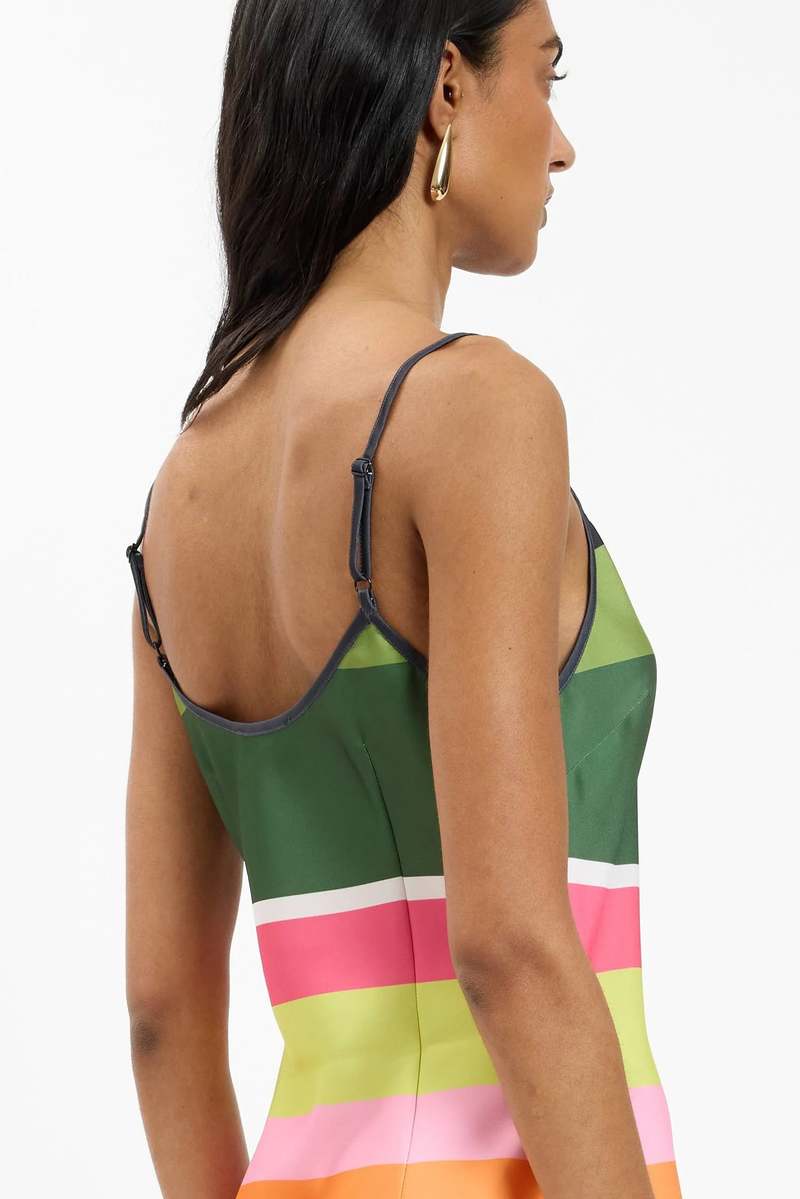 WITH HARPER LU Bias Mini Dress - Emerald Stripe