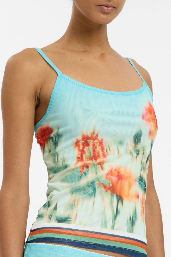 WITH HARPER LU Camisole Mesh Top - Baby Blue