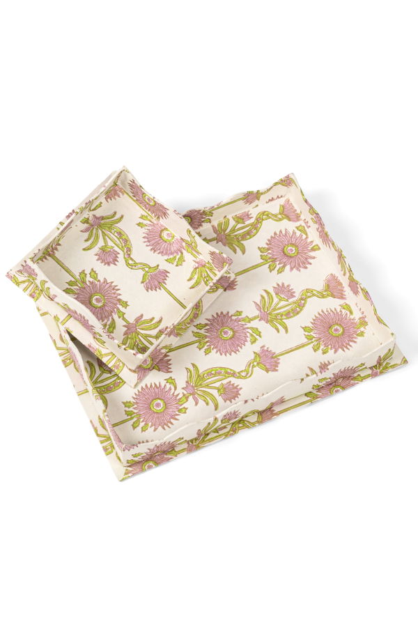 Inner Child Nesting Scalloped Floral Vines Blockprint Trays