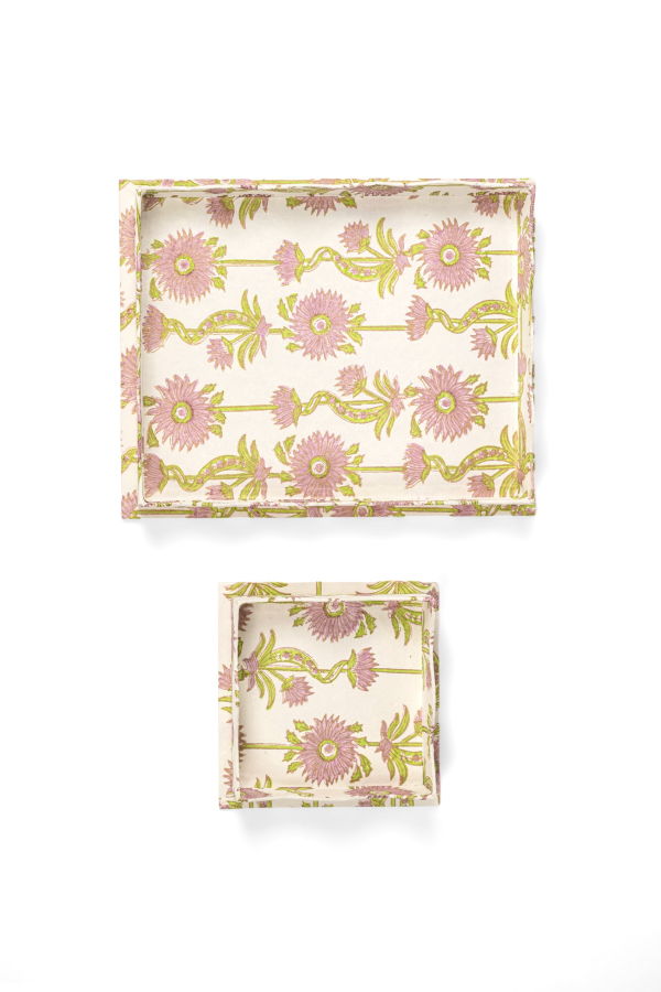 Inner Child Nesting Scalloped Floral Vines Blockprint Trays