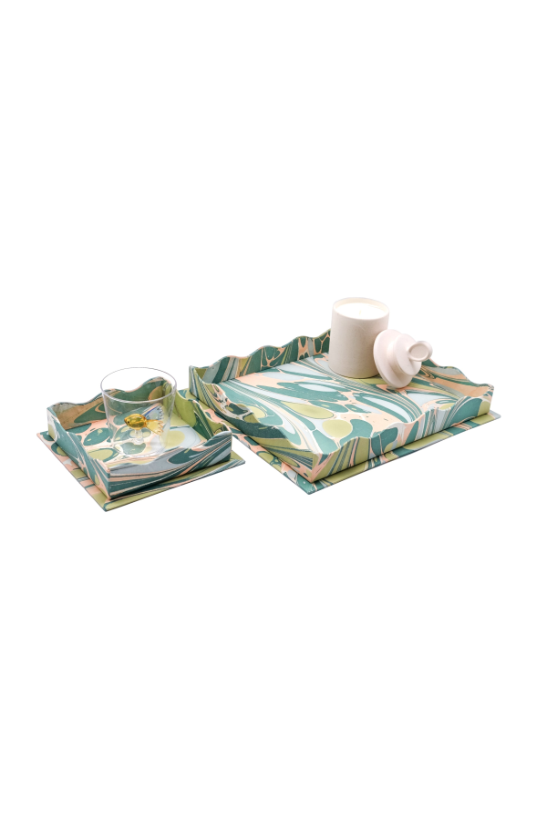 Inner Child Nesting Scalloped Hand-Marbled Trays