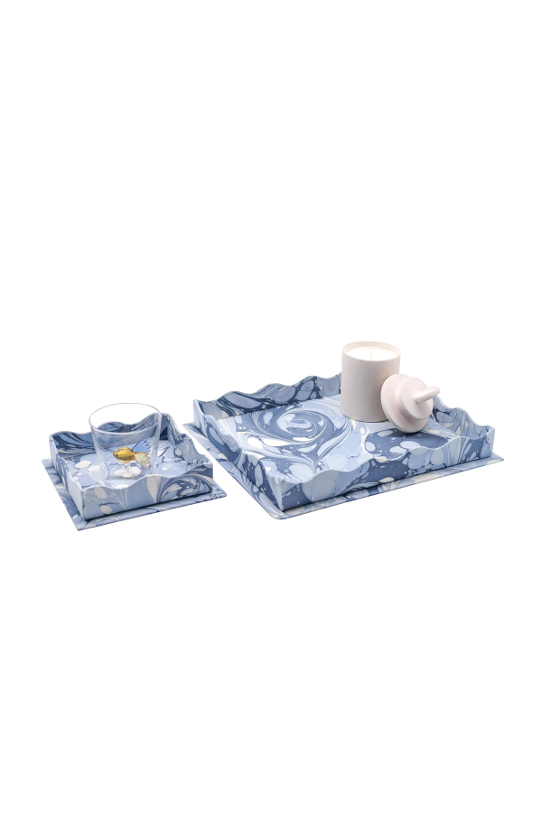 Inner Child Nesting Scalloped Hand-Marbled Trays - Ocean Wave