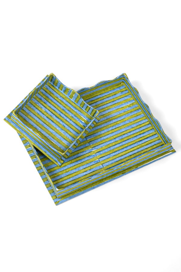 Inner Child Nesting Scalloped Stripes Blockprint Trays